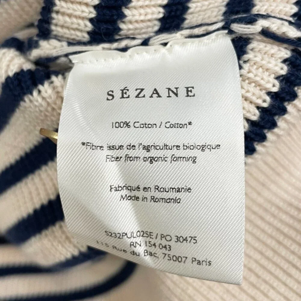 Last Chance! EUC Sezane Daisy 100% Cotton Striped Sweater Ecru Navy XXL - Picture 8 of 9